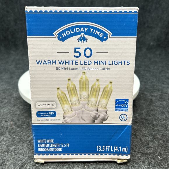 NEW Holiday Time LED Mini Lights 50 Warm White Indoor Outdoor White Wire WORKS - Picture 1 of 7